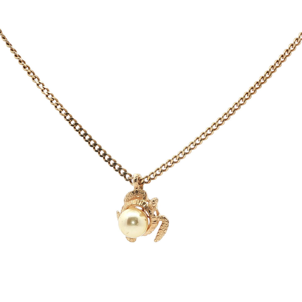 Yellow Gold Pearl Necklace with Yellowish Orange Pearl Pendant