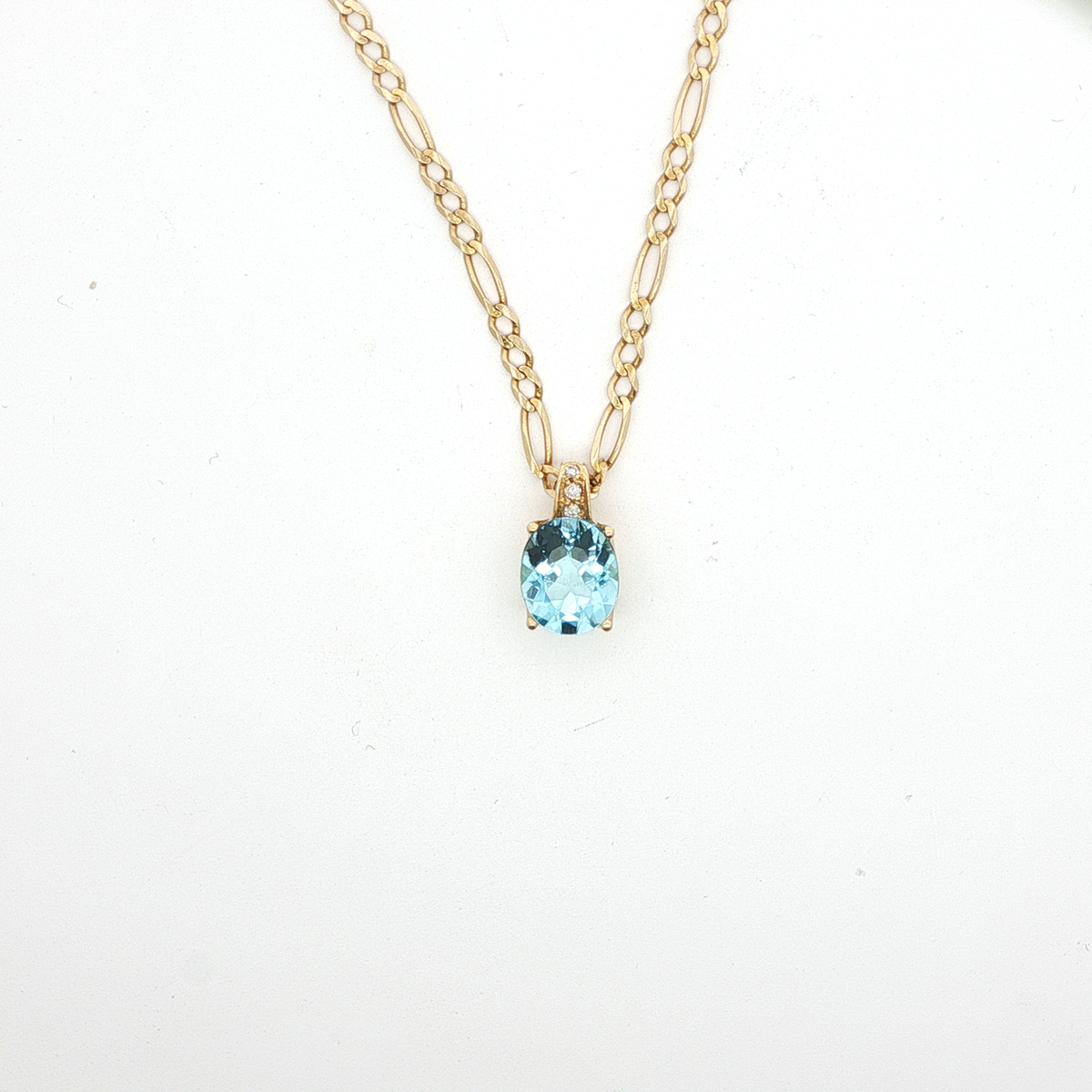 Yellow Gold Charm Necklace with Blue Aquamarine Gemstone