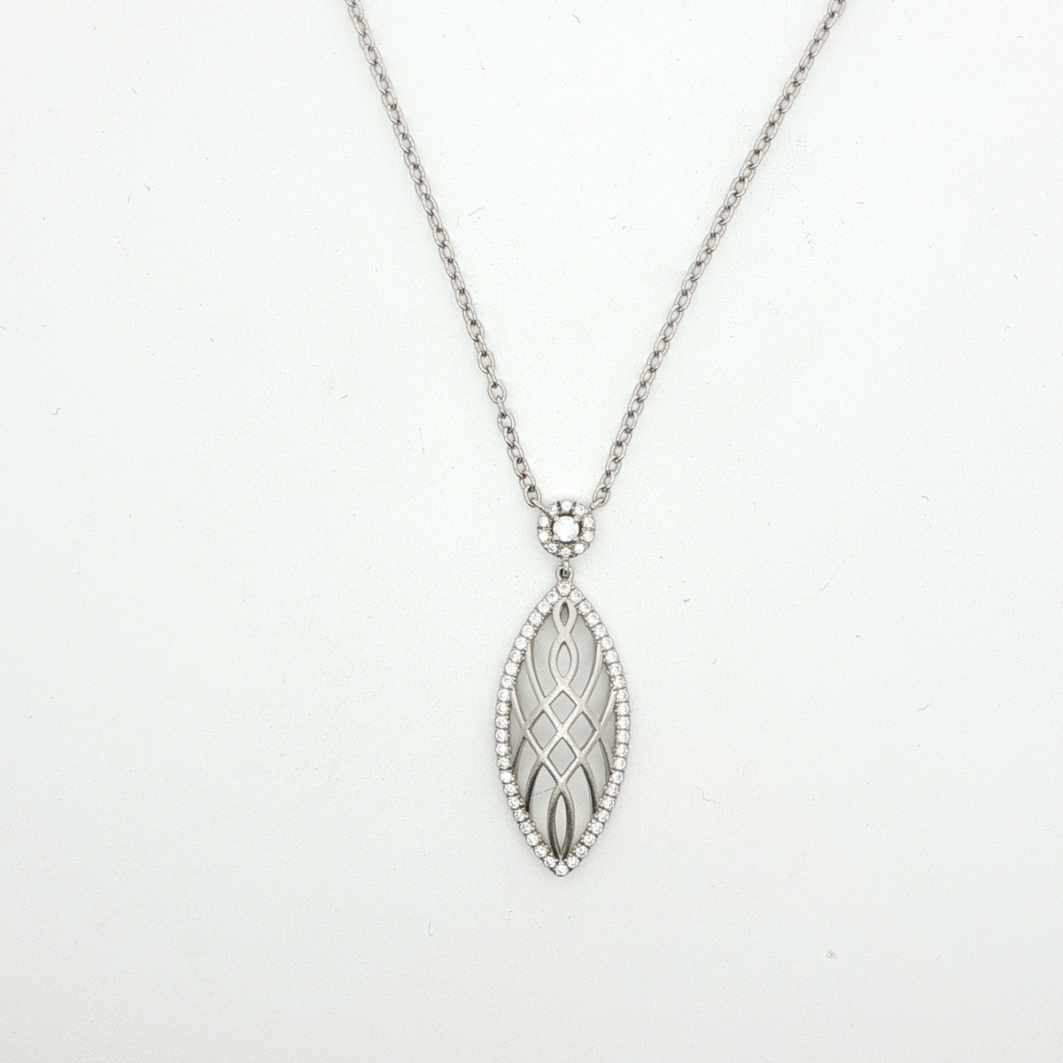Oval-Cut Diamond Pendant Necklace in White Gold Plated Silver
