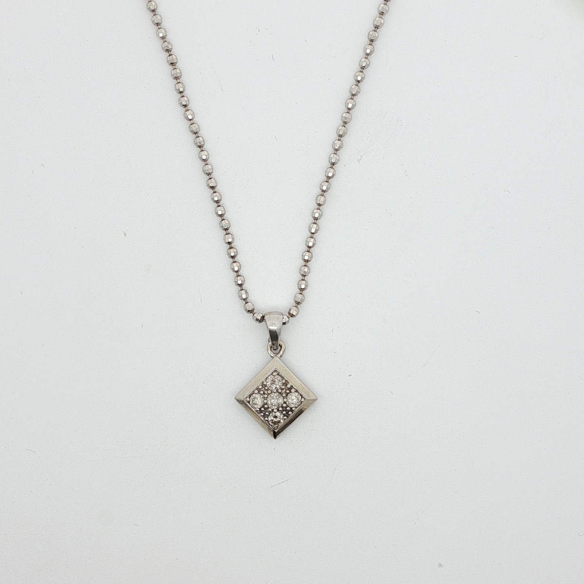 White Gold Plated Silver Charm Necklace with Round Cut Diamonds