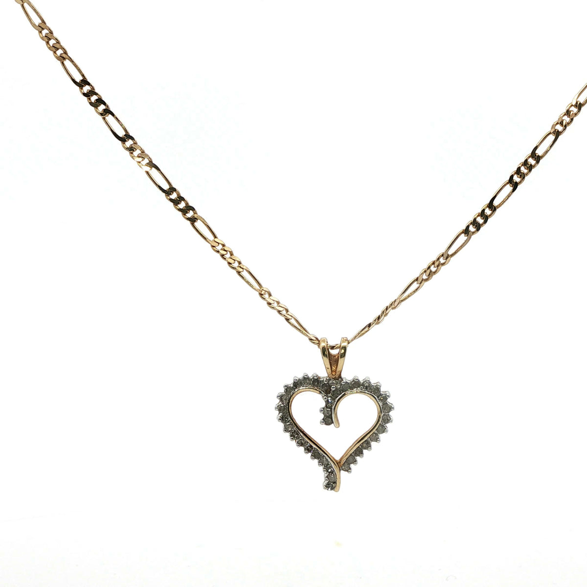 Yellow Gold Heart Pendant Charm Necklace with Round Cut Diamonds