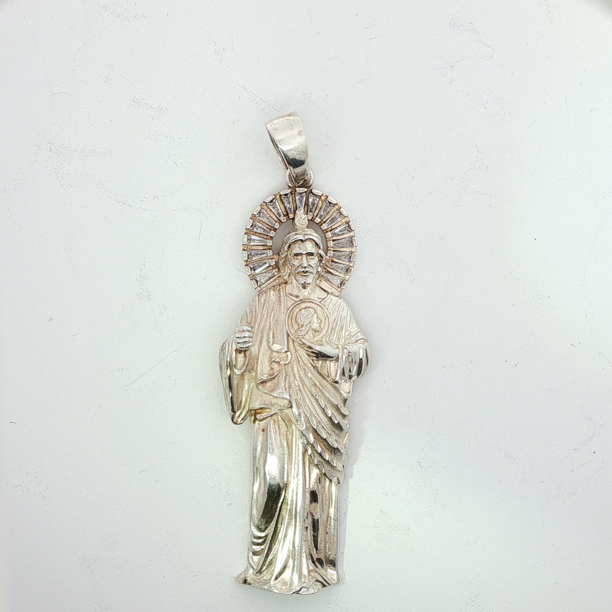 Silver Saint Figure Pendant with Radiant Halo