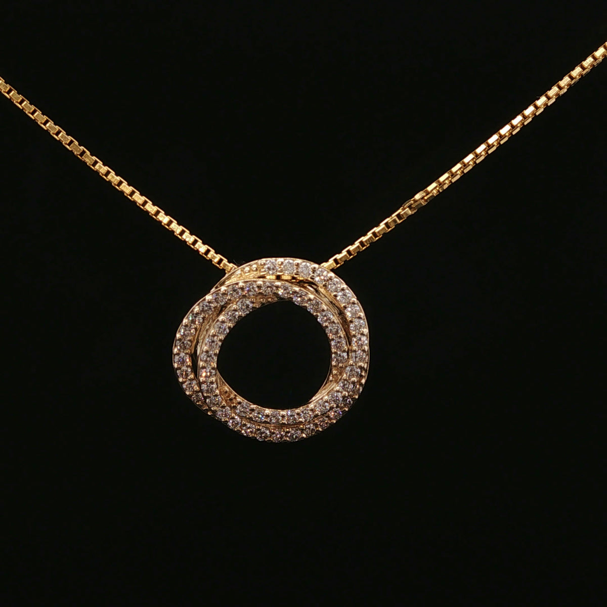 Yellow Gold Diamond Interlocking Circle Pendant Necklace