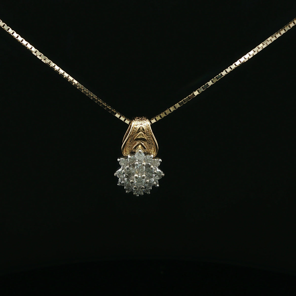Yellow Gold Diamond Cluster Pendant Necklace