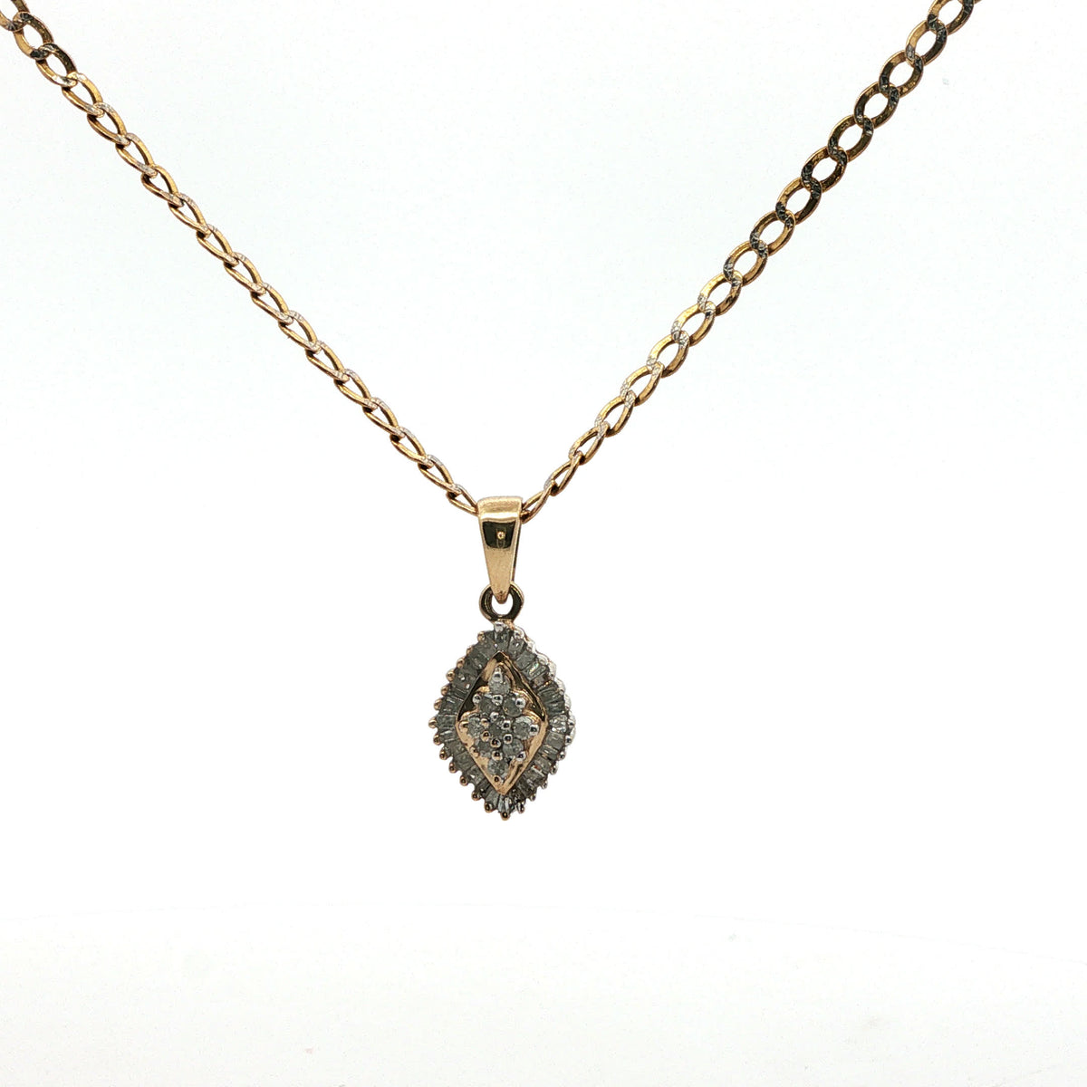 Yellow Gold Diamond Cluster Pendant Necklace
