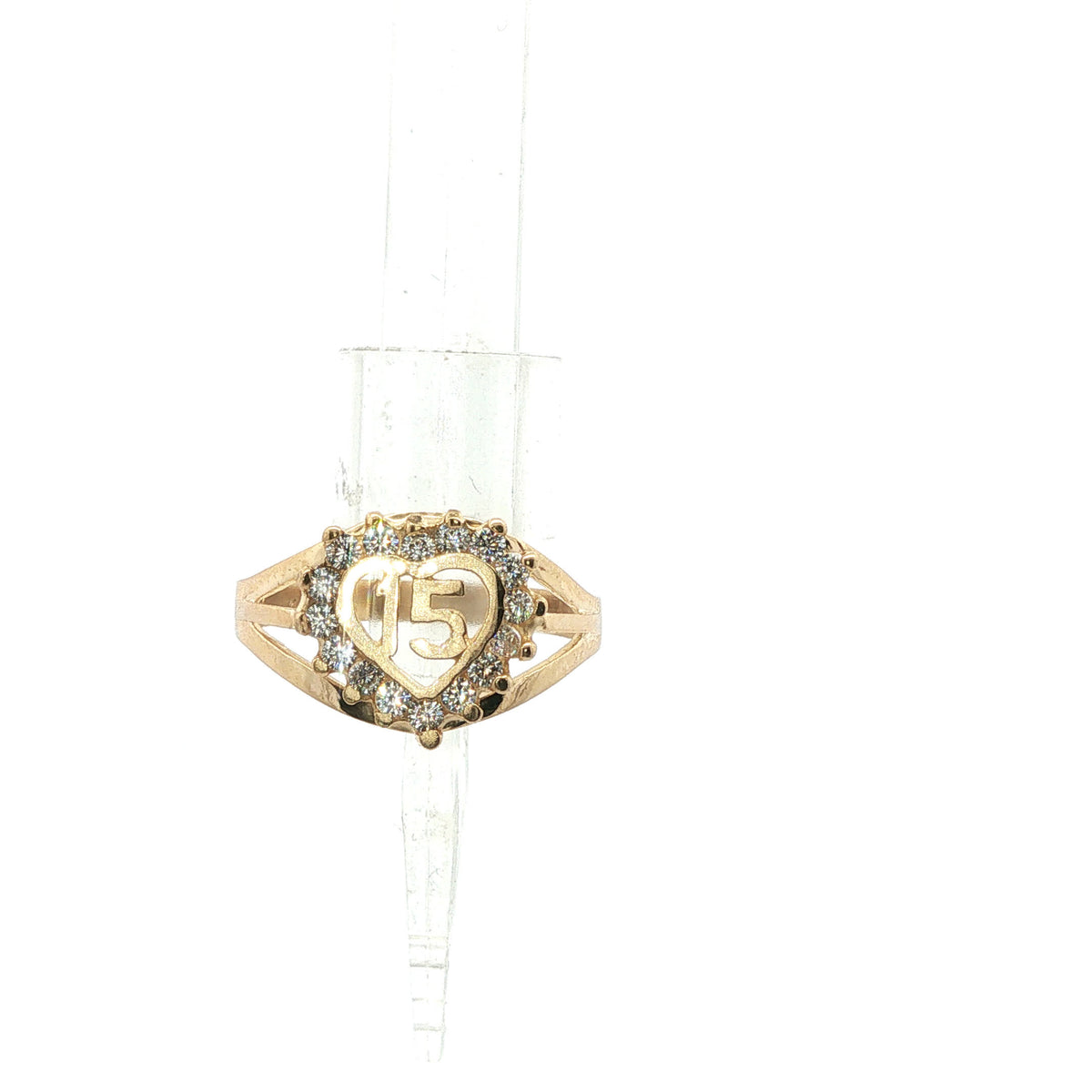 Yellow Gold Diamond Heart 15 Split Shank Ring