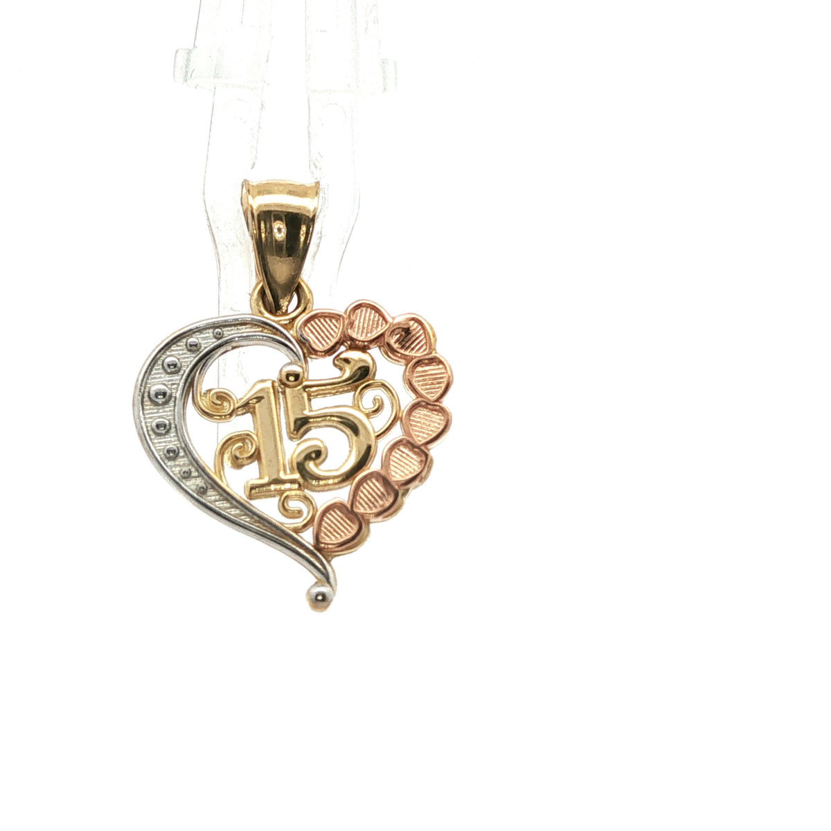 Tri-Color Gold Sweet 15 Heart Pendant
