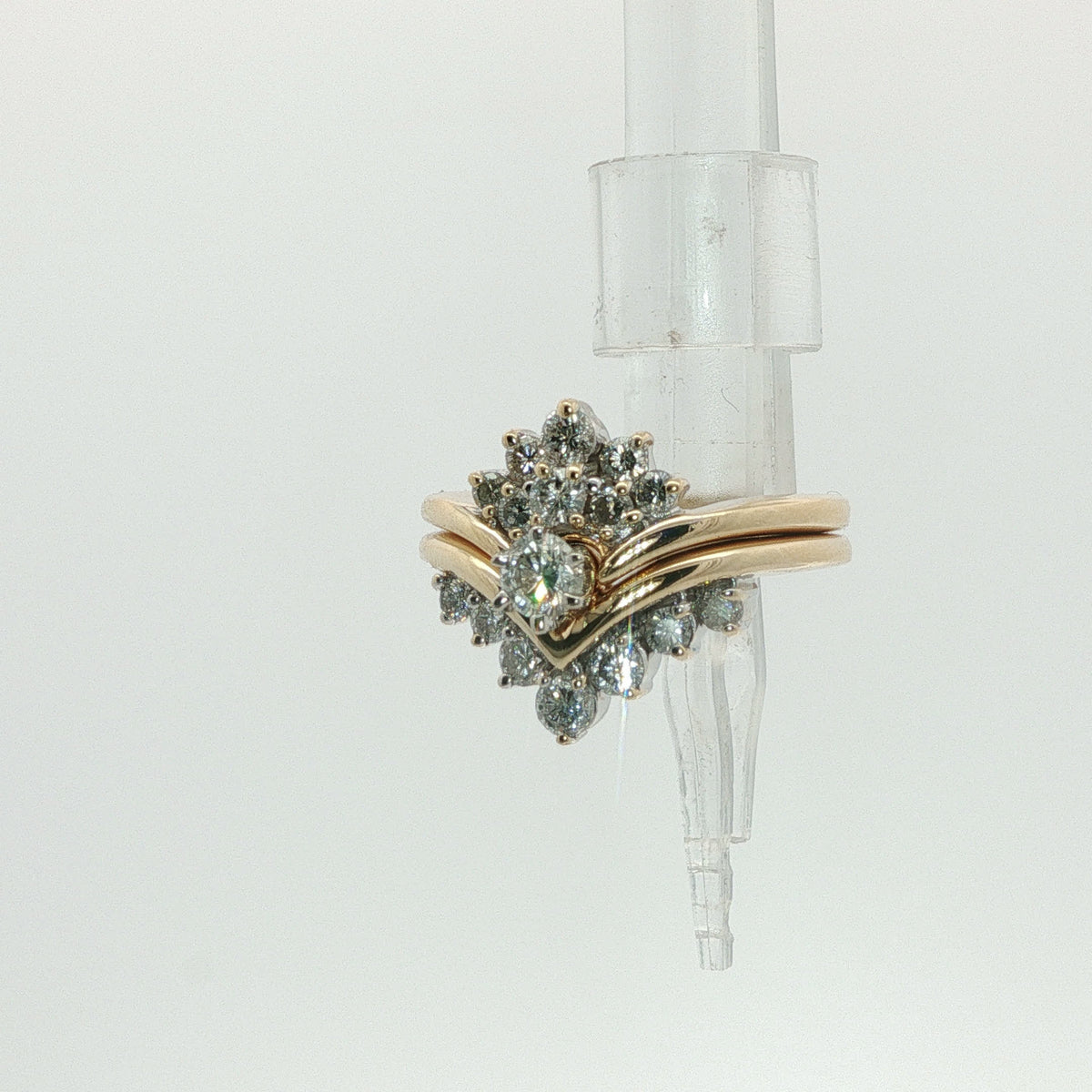 Yellow Gold Diamond Chevron Cluster Ring Set