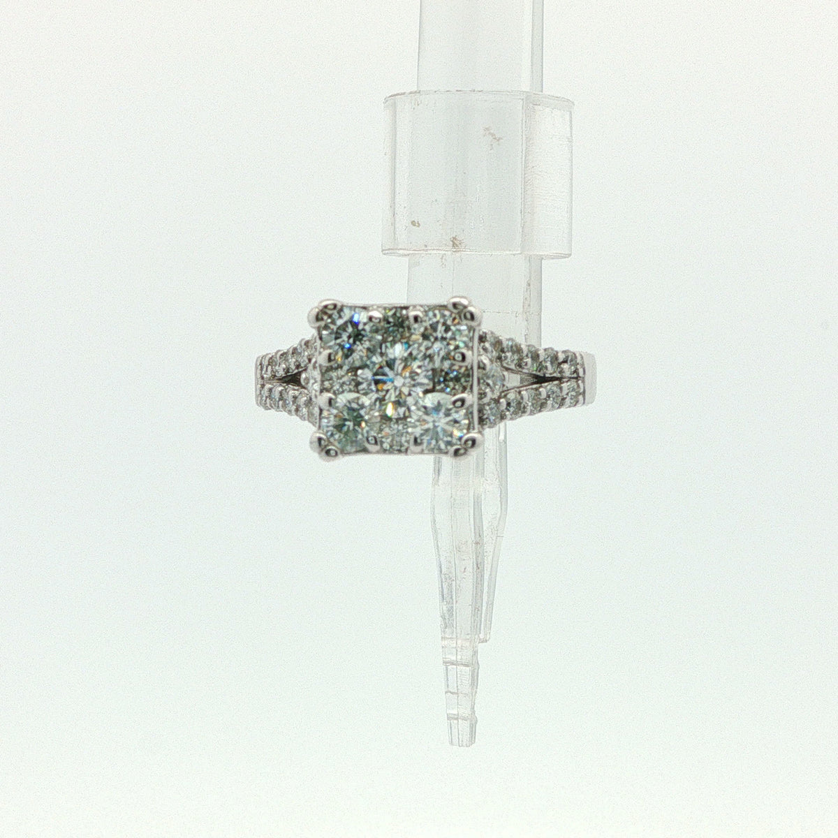 White Gold Diamond Cluster Split-Shank Ring