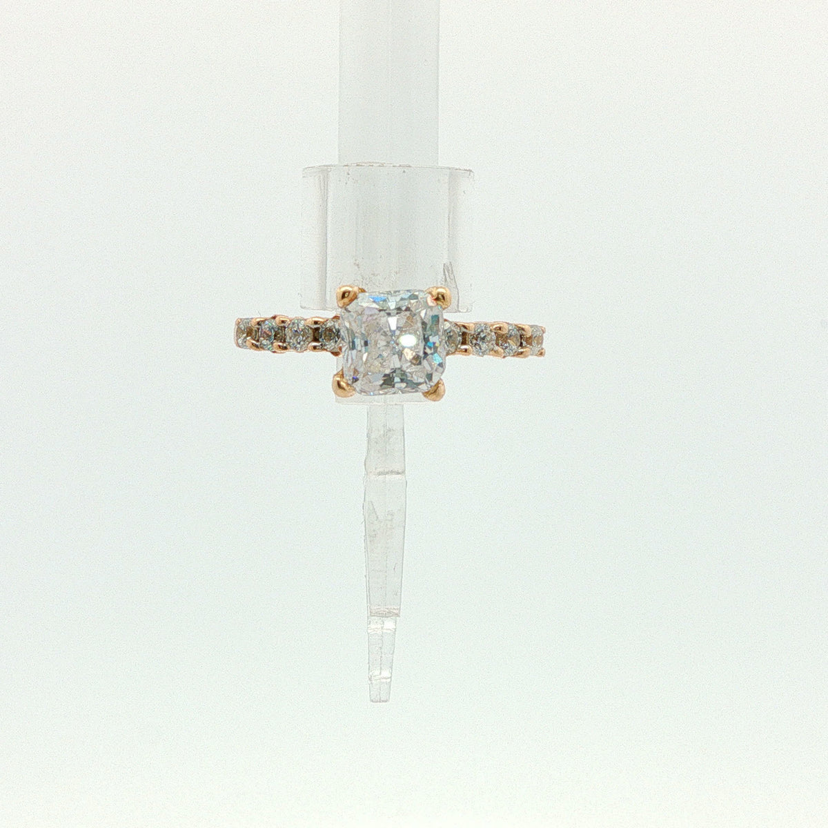 Cushion Cut Diamond Ring with Accented Rose Gold Band