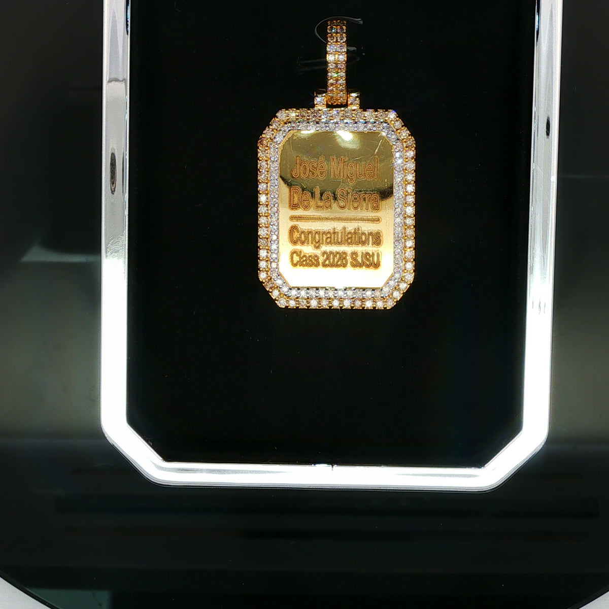 Custom Engraved Diamond Dog Tag Pendant in Yellow Gold