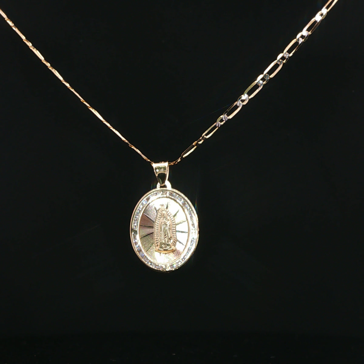 Yellow Gold Our Lady of Guadalupe Diamond Pendant Necklace