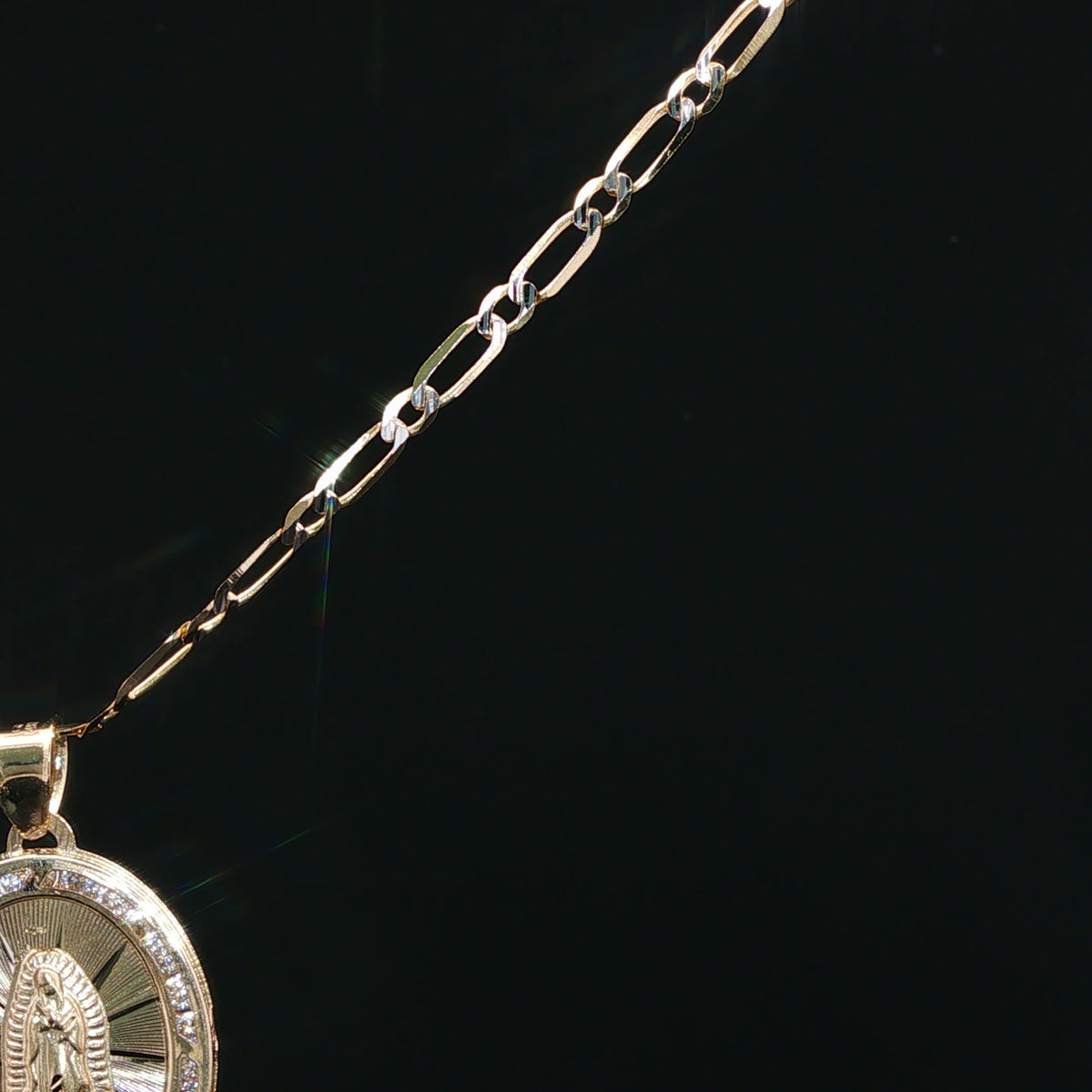 Diamond-Accented Virgin Mary Medallion Necklace — Yellow Gold