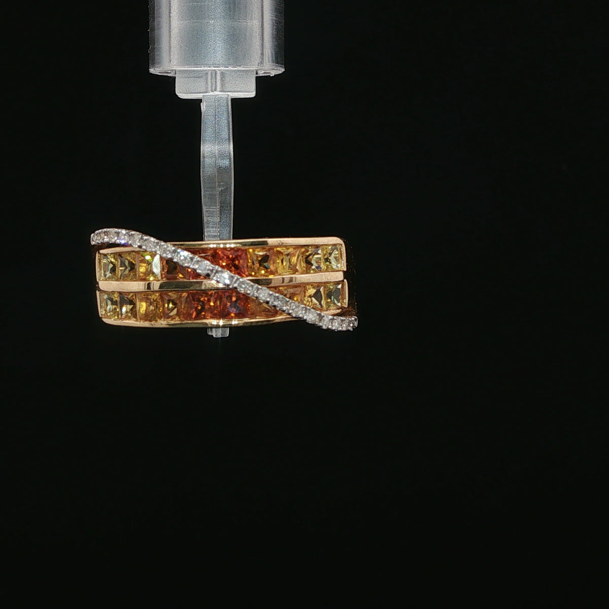 Rose Gold Mandarin Orange Sapphire and Diamond Ring
