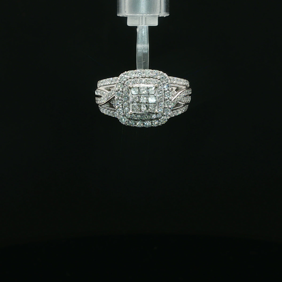 Diamond Double Halo Cluster Ring in White Gold
