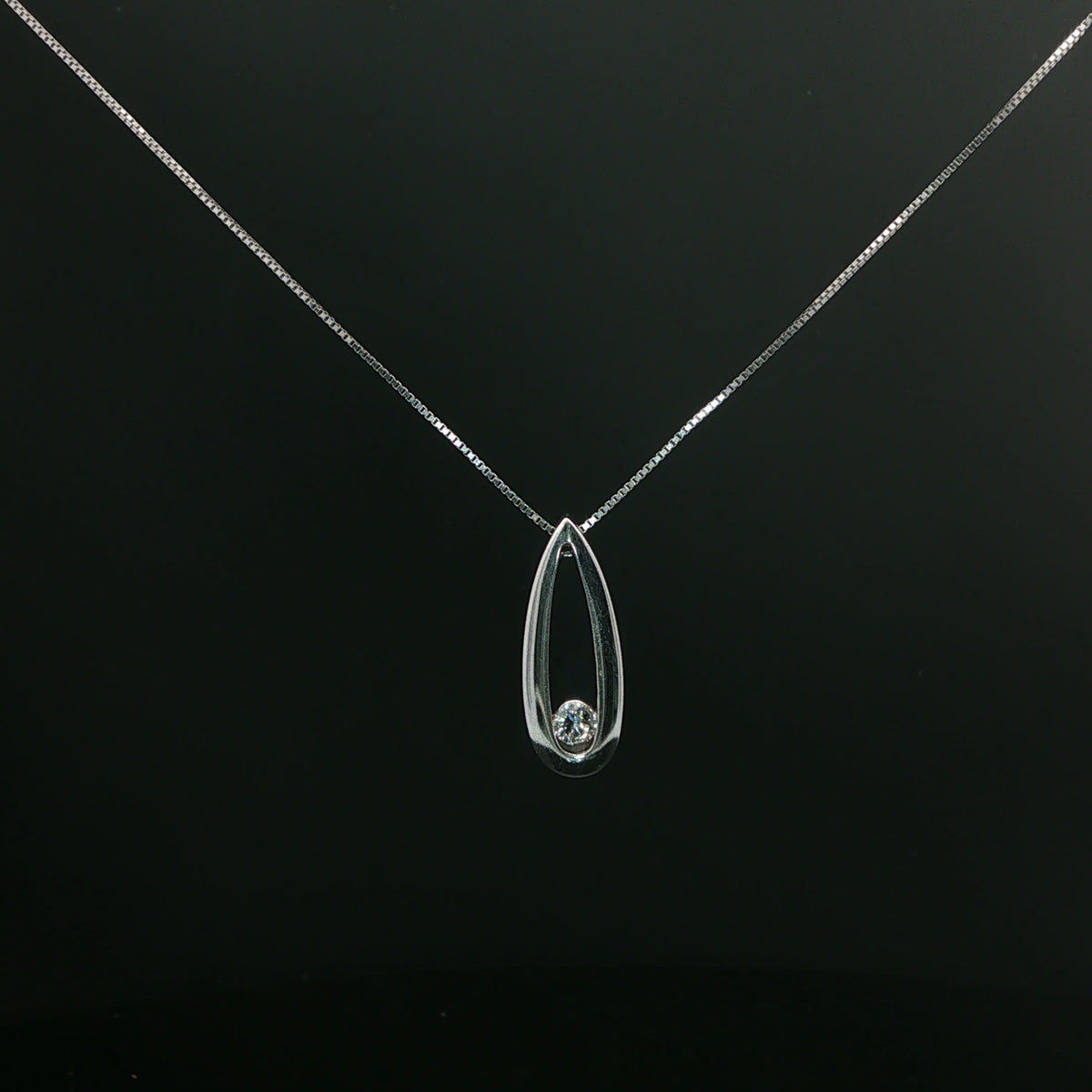 White Gold Open Teardrop Diamond Pendant Necklace