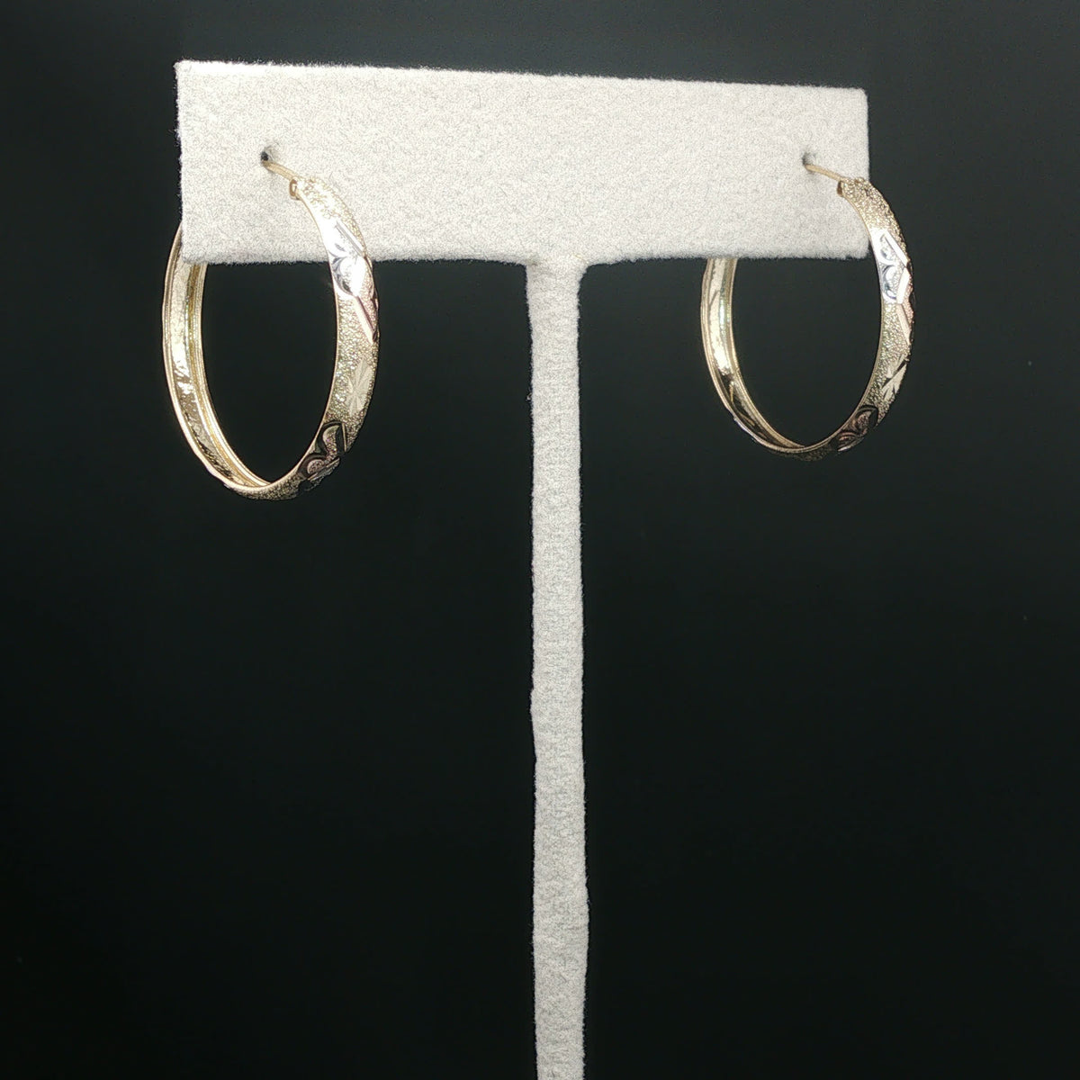 Textured Yellow Gold Floral Motif Hoop Earrings