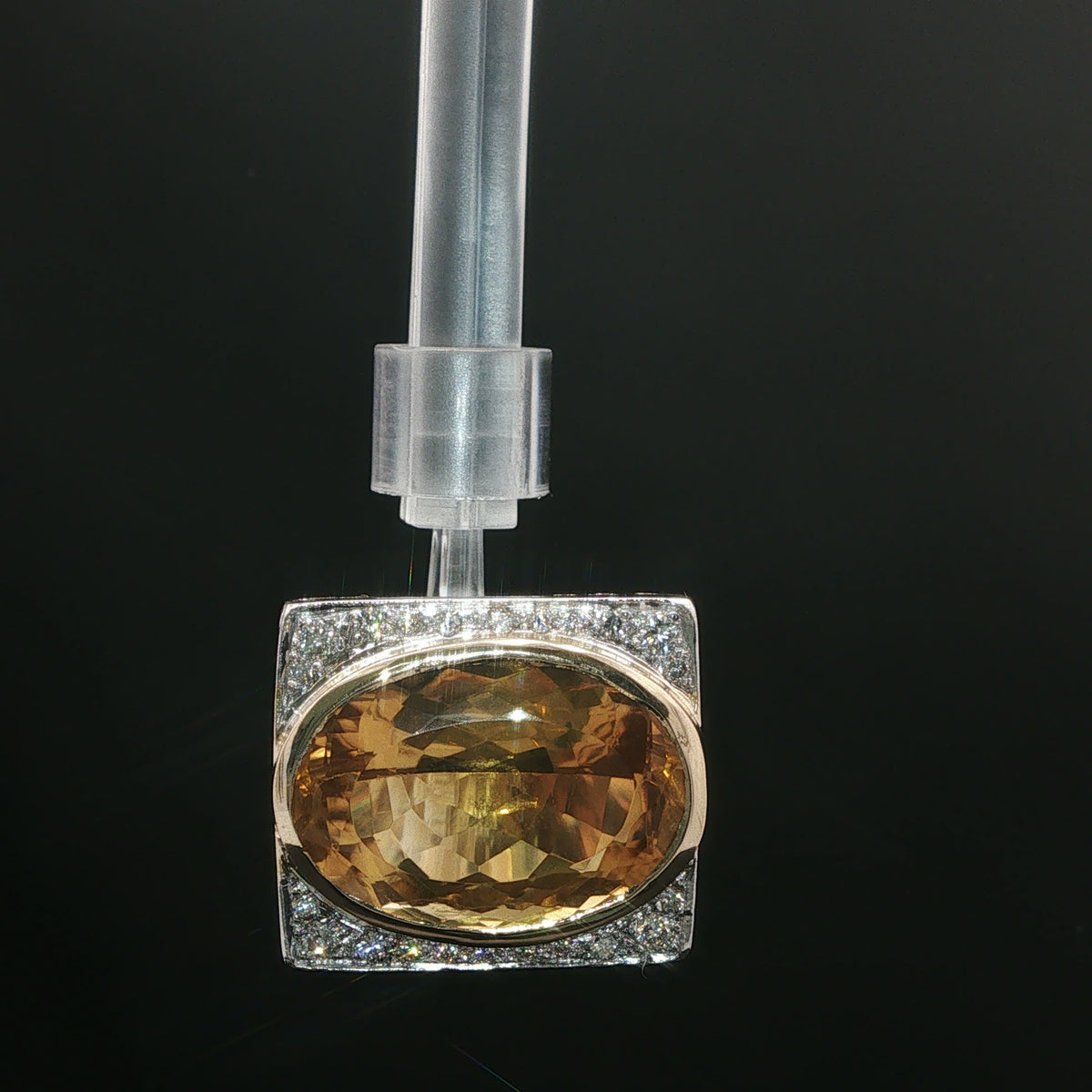 Oval Citrine Square Halo Pendant in White Gold