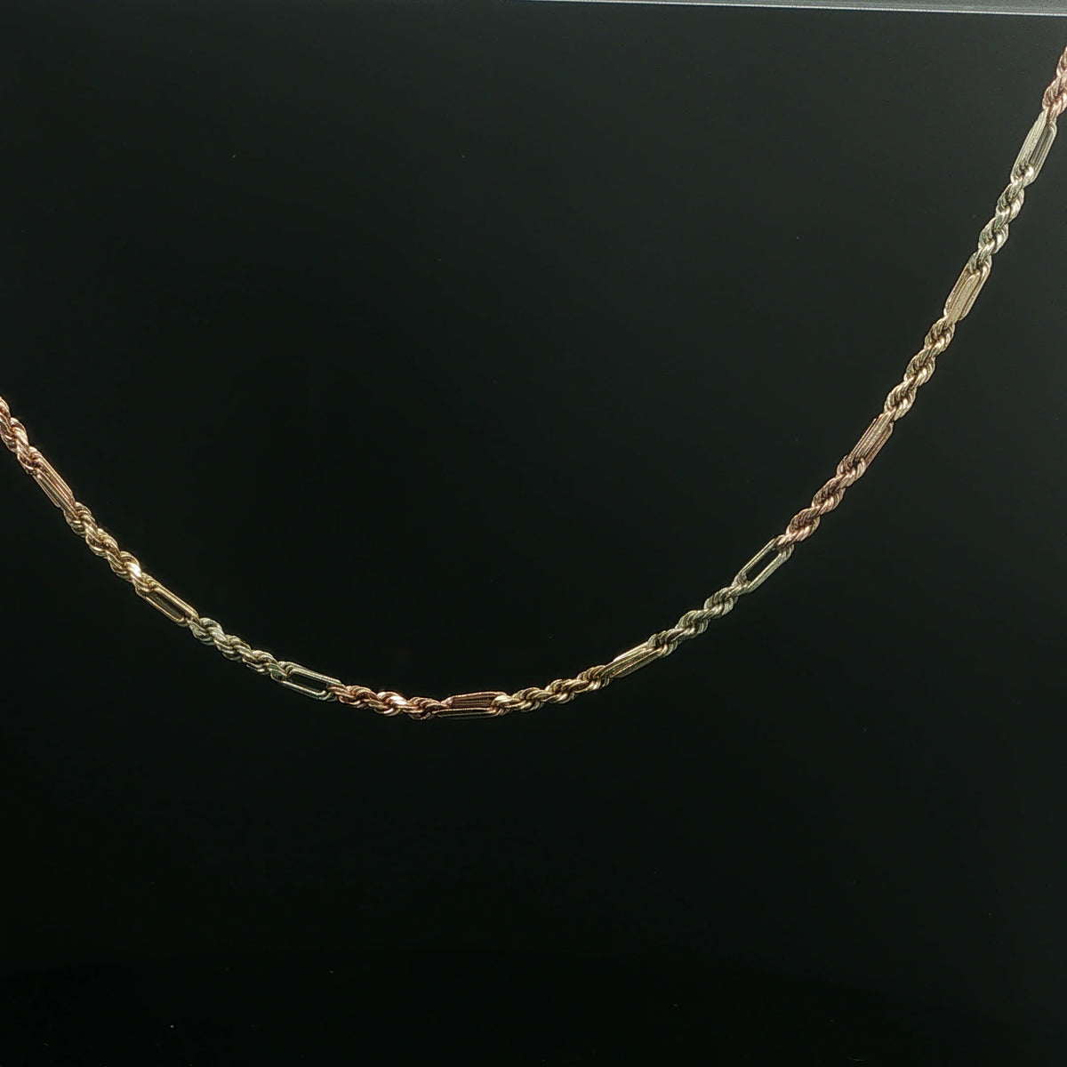 Yellow Gold Alternating Rope and Bar Link Chain Necklace