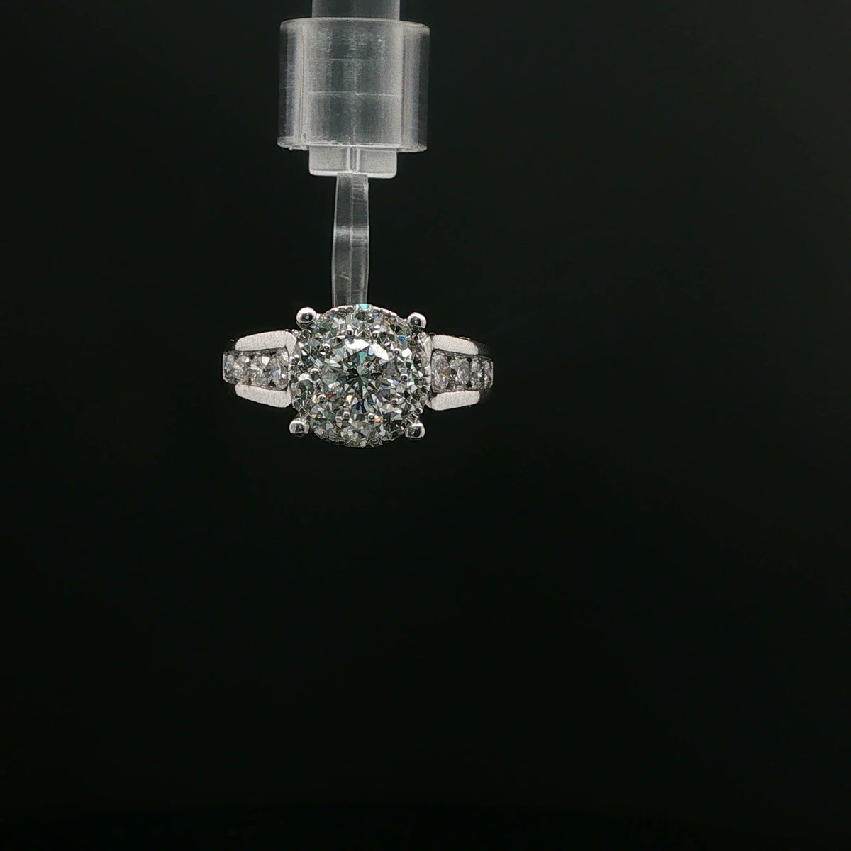Diamond Cluster Ring with Accented Shoulders in White Gold