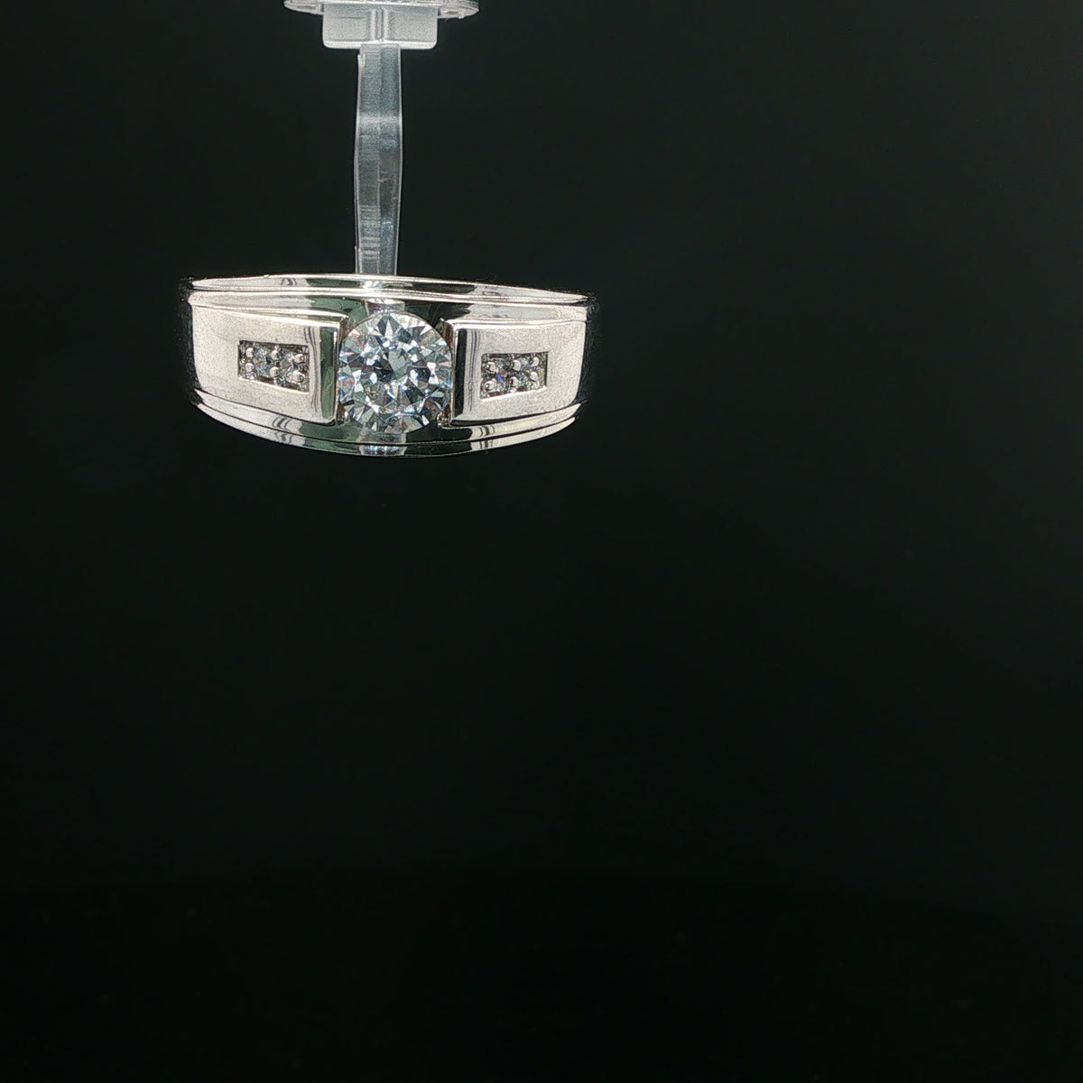 White Gold Diamond Signet Ring with Channel Accents