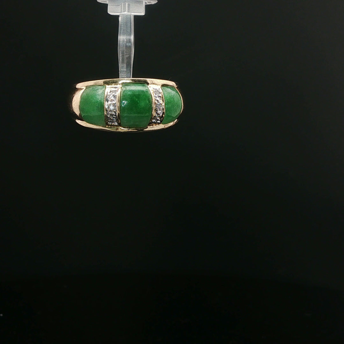 Yellow Gold Three-Stone Jade Band Ring with Accents