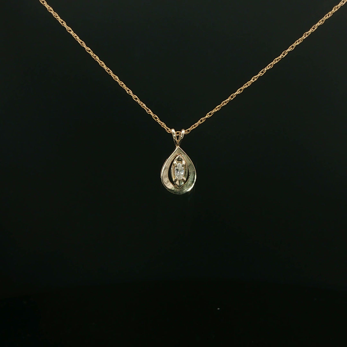 Yellow Gold Teardrop Diamond Pendant Necklace