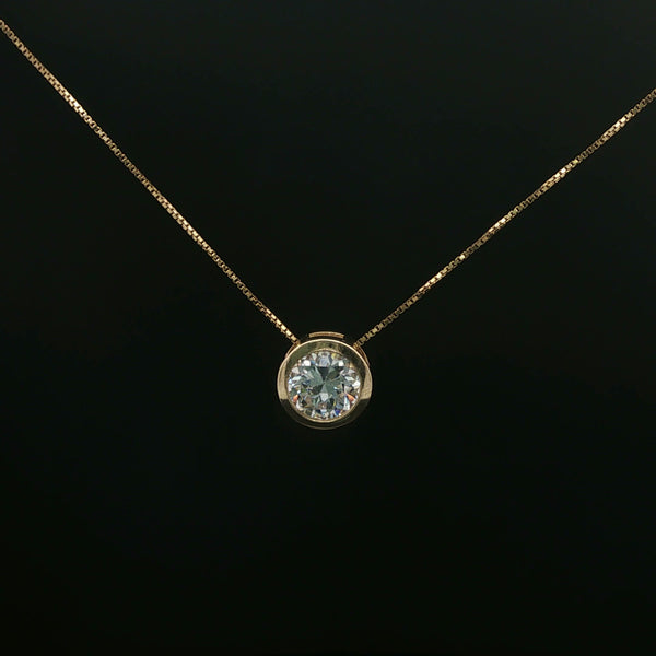 Bezel-Set Round Diamond Pendant Necklace in Yellow Gold