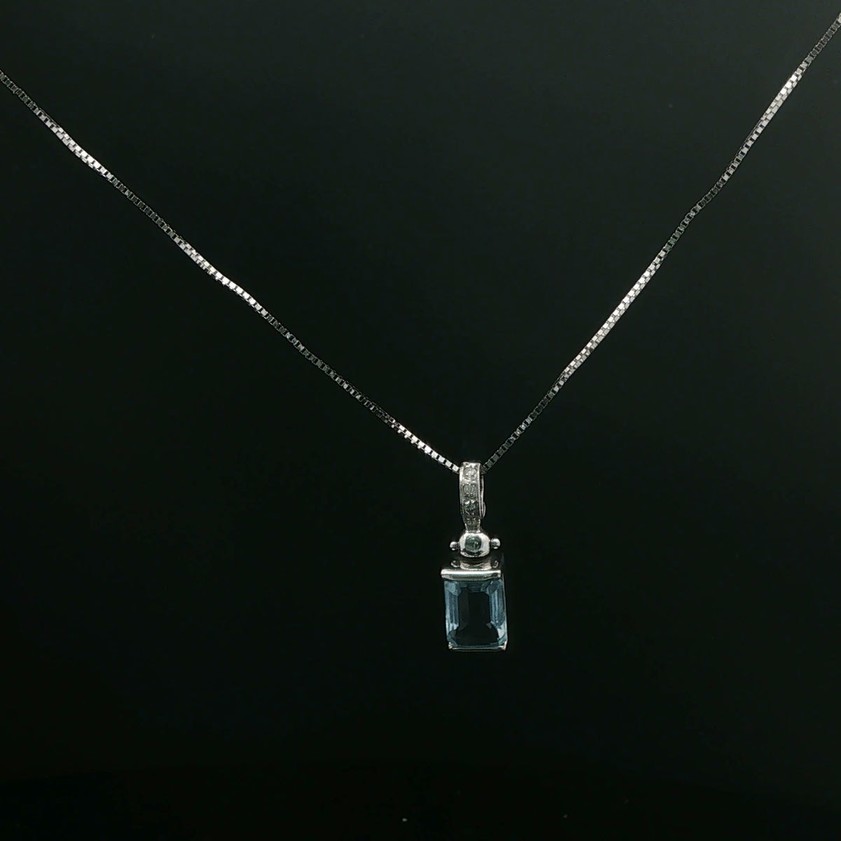 Emerald-Cut Aquamarine Pendant Necklace in White Gold