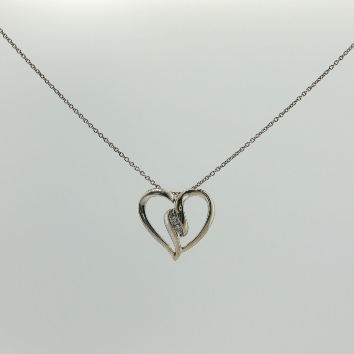 Diamond Open Heart Charm Necklace in White Gold