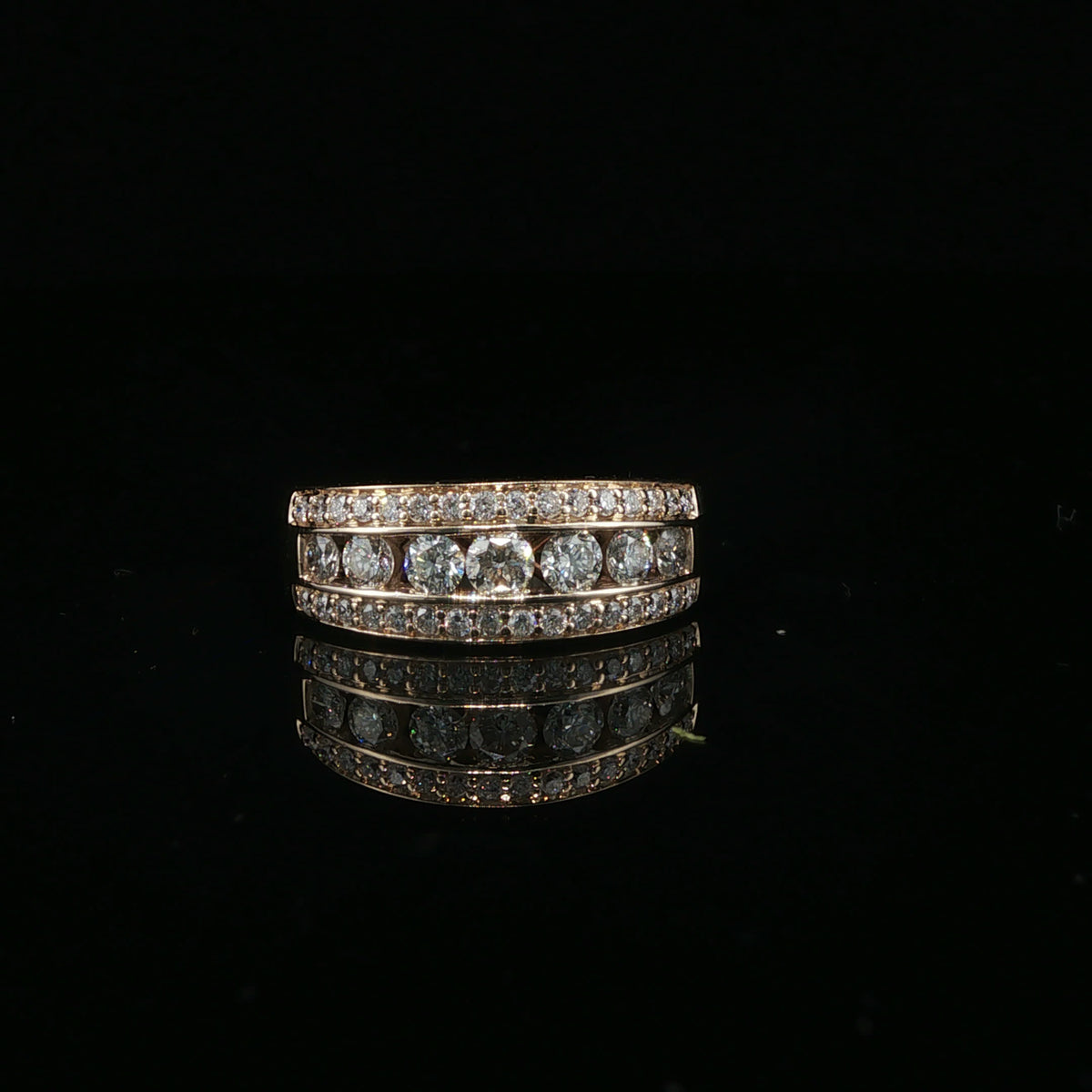 Yellow Gold Multi-Row Diamond Band Ring