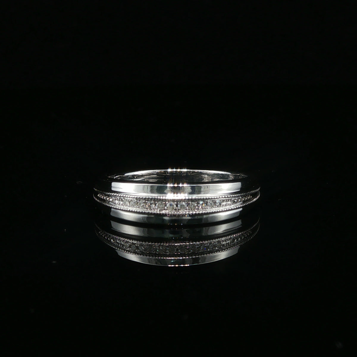 White Gold Diamond Milgrain Wedding Band