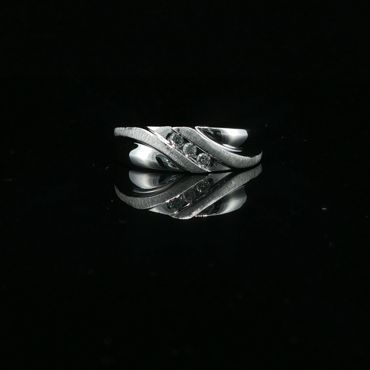 White Gold Diamond Band Ring with Diagonal Channel Setting