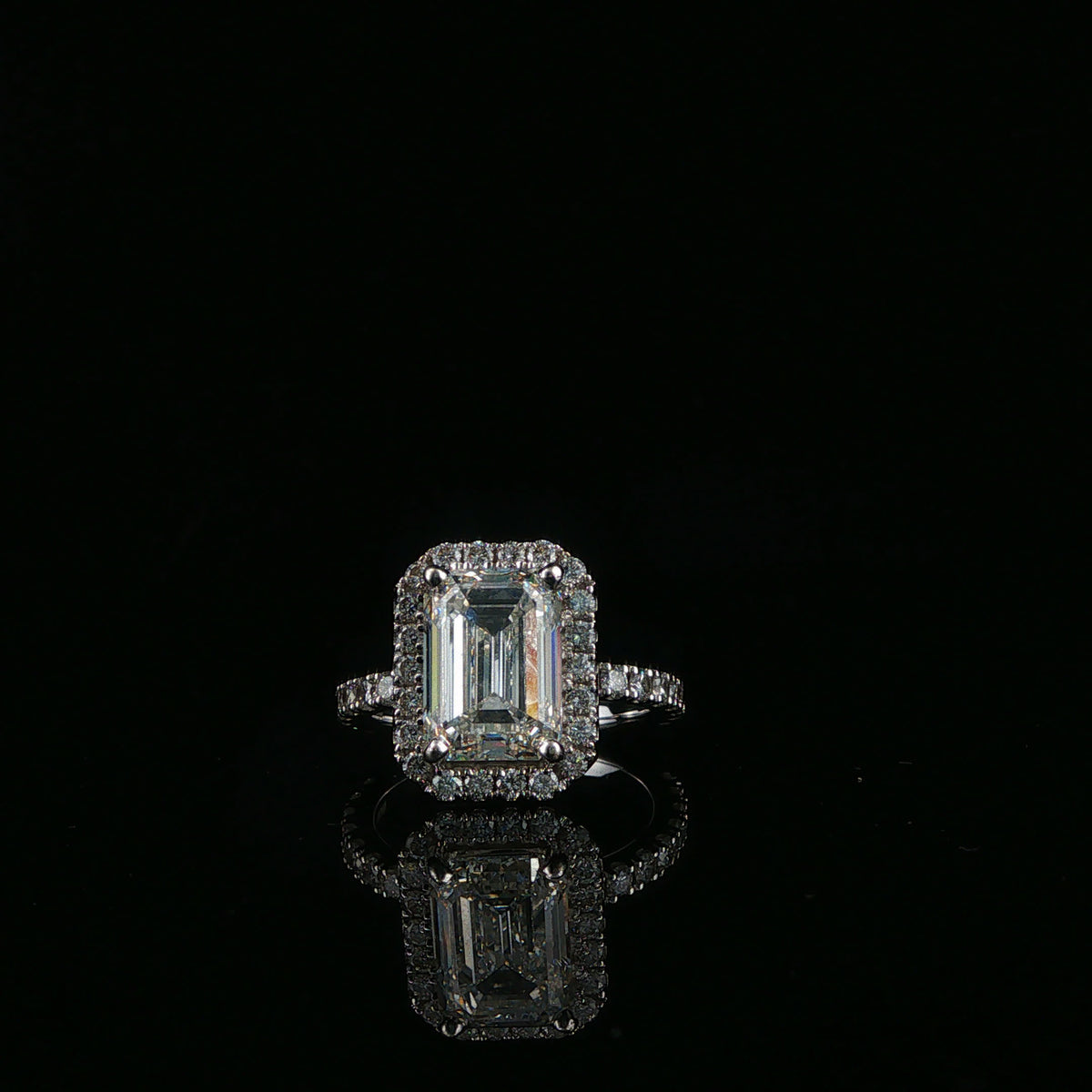 White Gold Emerald-Cut Diamond Halo Engagement Ring