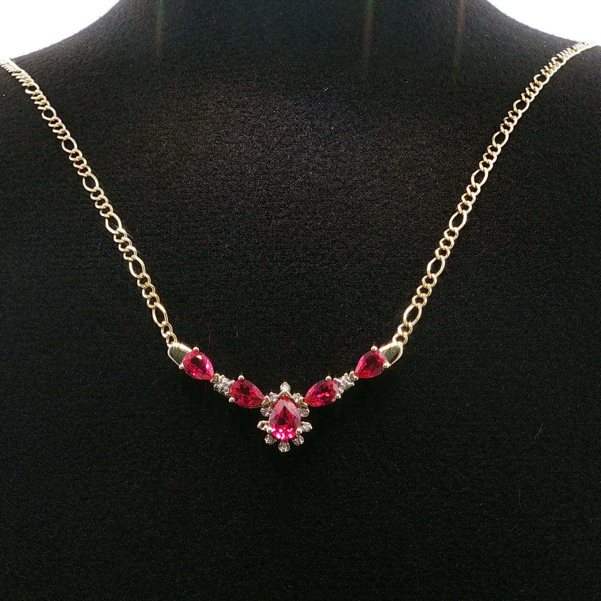 Yellow Gold Pear-Cut Ruby Chevron Chain Necklace