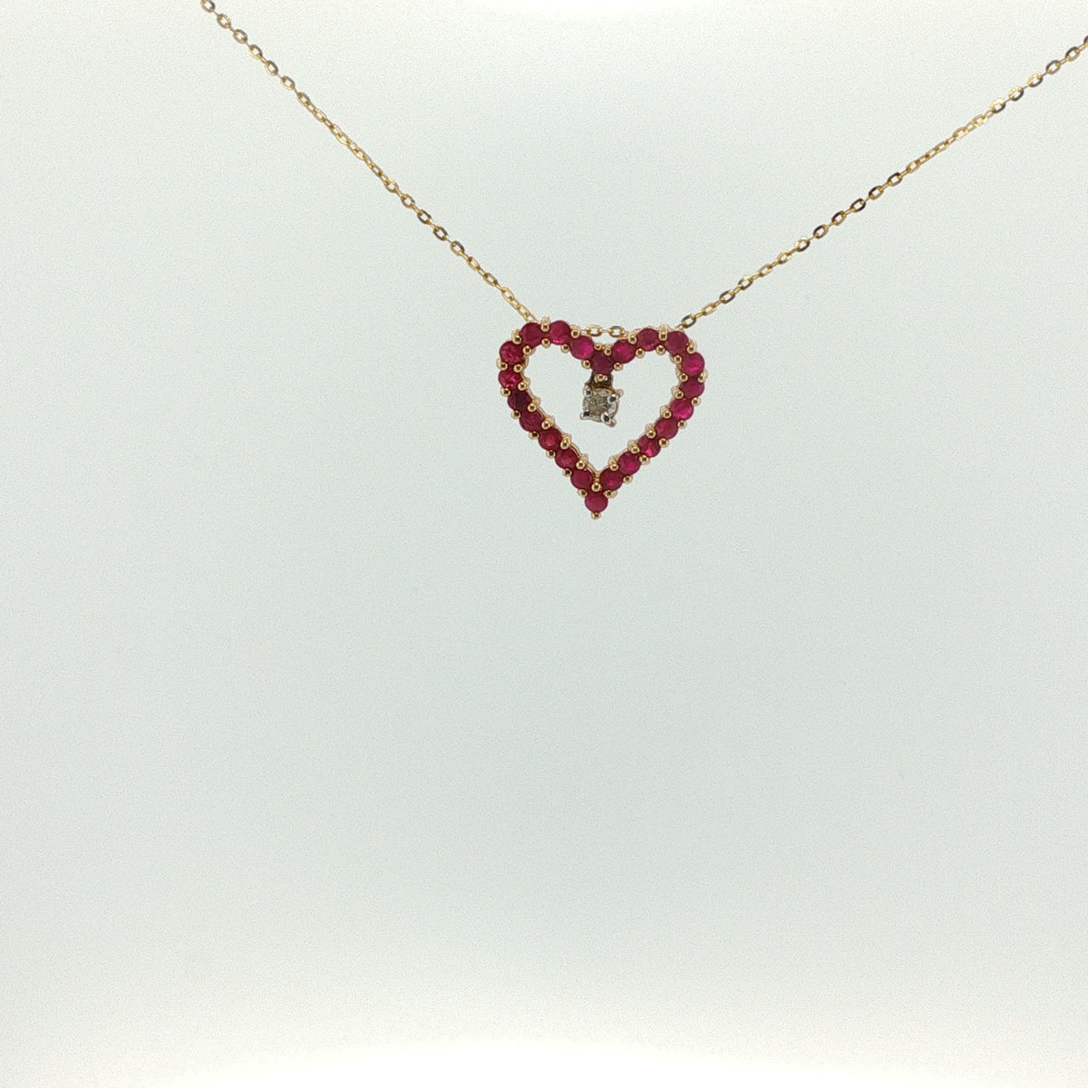 Yellow Gold Ruby Open Heart Pendant Necklace