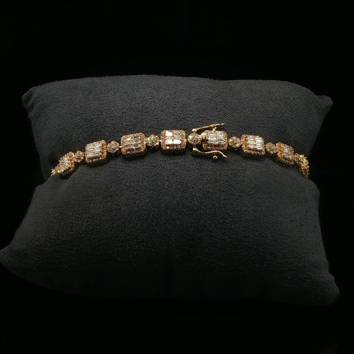 Diamond Square Cluster Tennis Bracelet in Yellow Gold