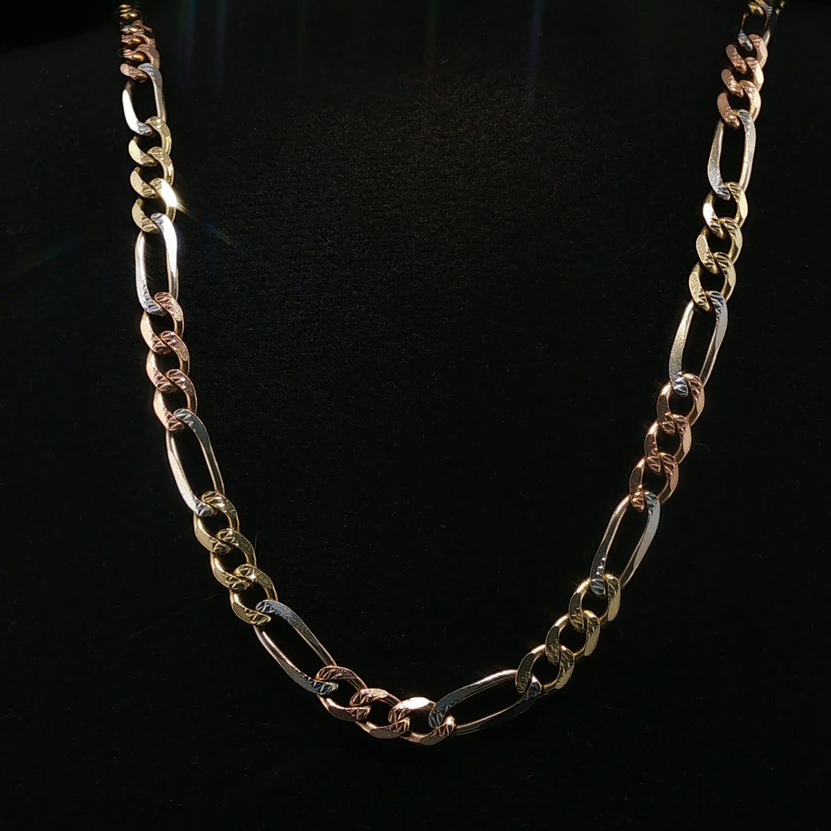 Tri-Color Gold Figaro Link Chain Necklace