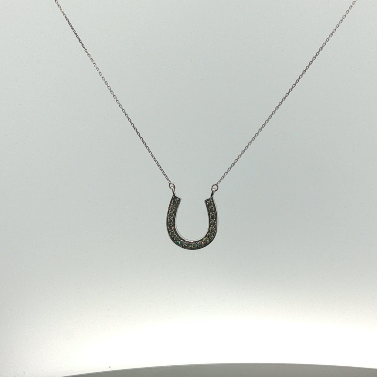 White Gold Diamond Pave Horseshoe Charm Necklace