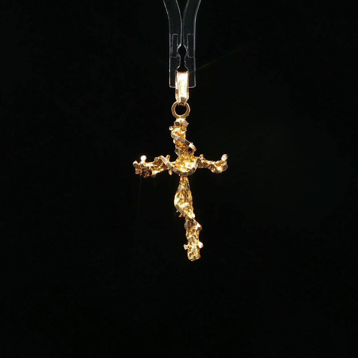Textured Yellow Gold Nugget Cross Pendant