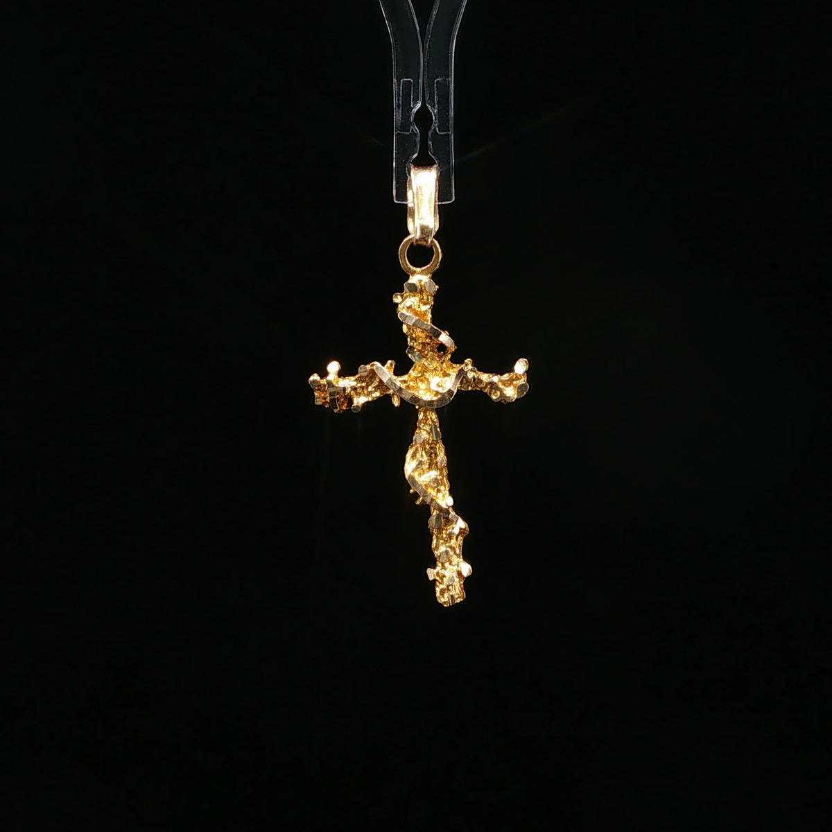 Yellow Gold Textured Nugget Cross Pendant