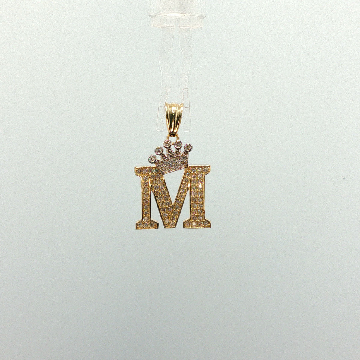 Diamond Crowned Initial M Pendant in Yellow Gold