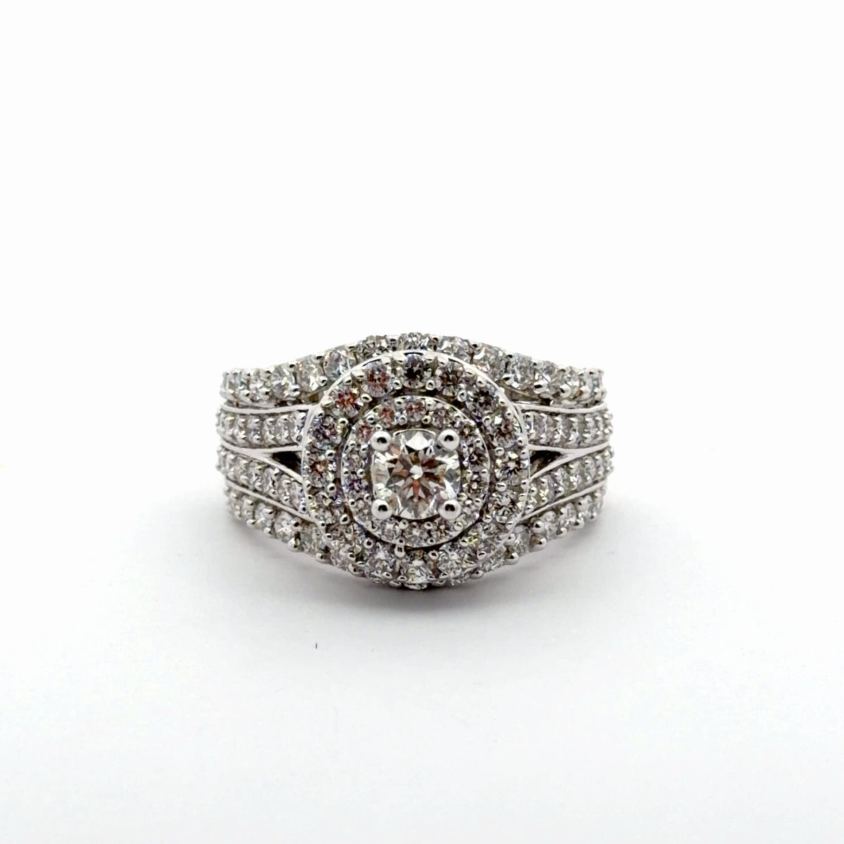 White Gold Over Silver Diamond Multistone Ring