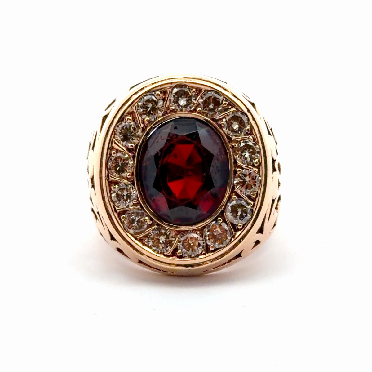 Rose Gold Signet Ring with Oval Cabochon Garnet