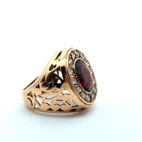 Rose Gold Signet Ring with Oval Cabochon Garnet