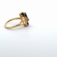 Yellow Gold Ring with Deep Blue Marquise Cut Sapphires