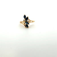 Yellow Gold Ring with Deep Blue Marquise Cut Sapphires