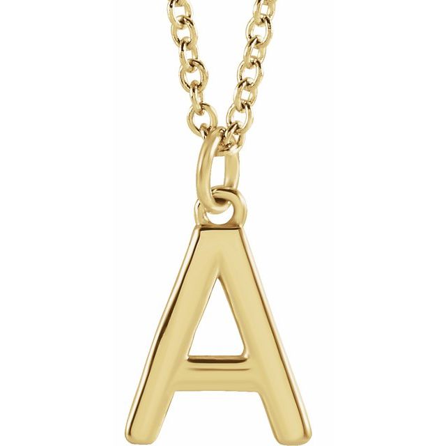 14K Yellow Gold Initial Dangle Necklace — 18 Inches — A