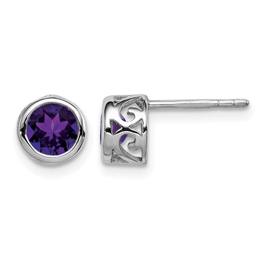 Sterling Silver Round Amethyst Stud Earrings