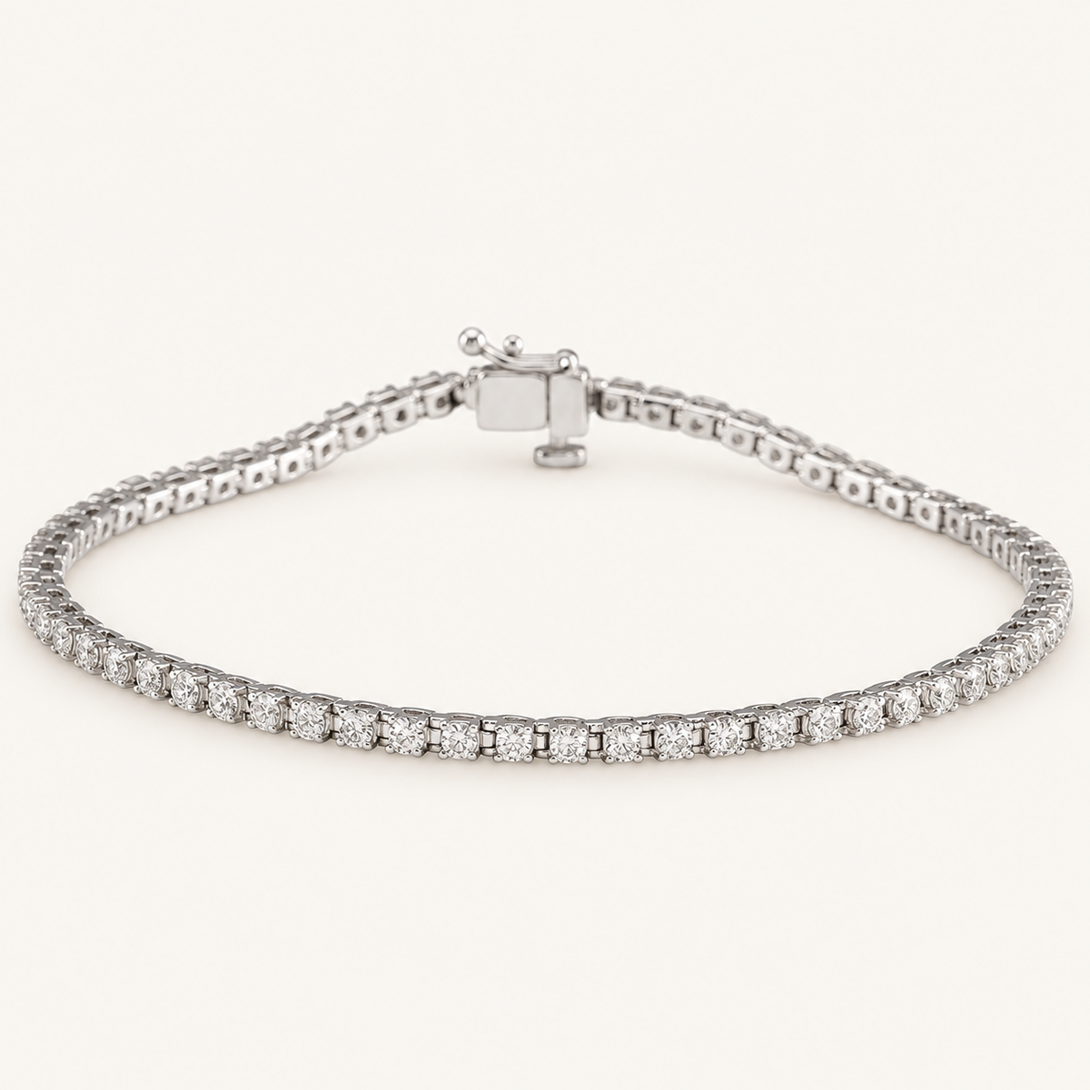 14K White Gold 2 CTW Natural Diamond Tennis Bracelet on an ivory background